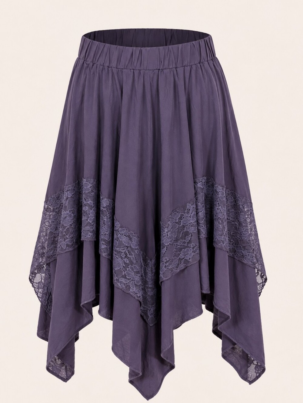 Boho Lace Trim Handkerchief Hem Skirt Romantic Whimsy